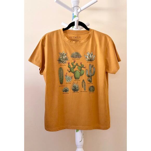 Fifth Sun T-Shirt Gold Cactus Graphic Green Unisex Art Tee M - Picture 1 of 4